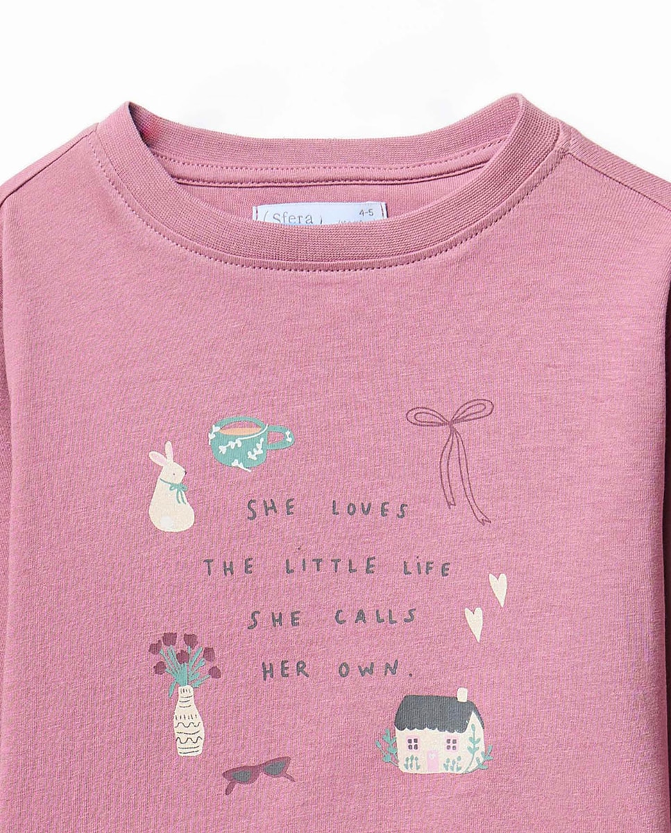 T-shirt Básica com Texto Sfera 200 Rosa-2
