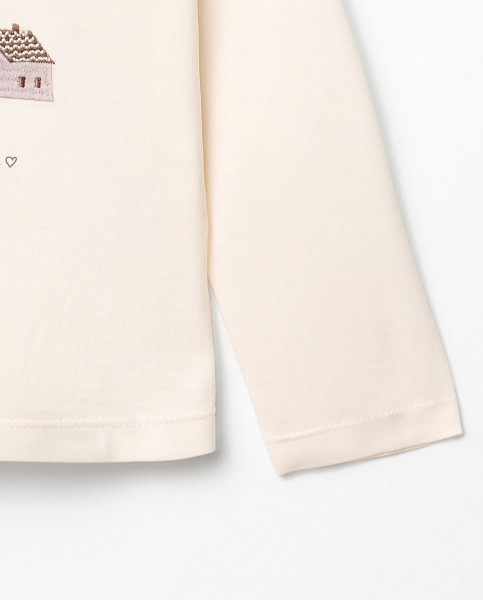 T-shirt com Motivos Bordados Sfera 120 Cru-3
