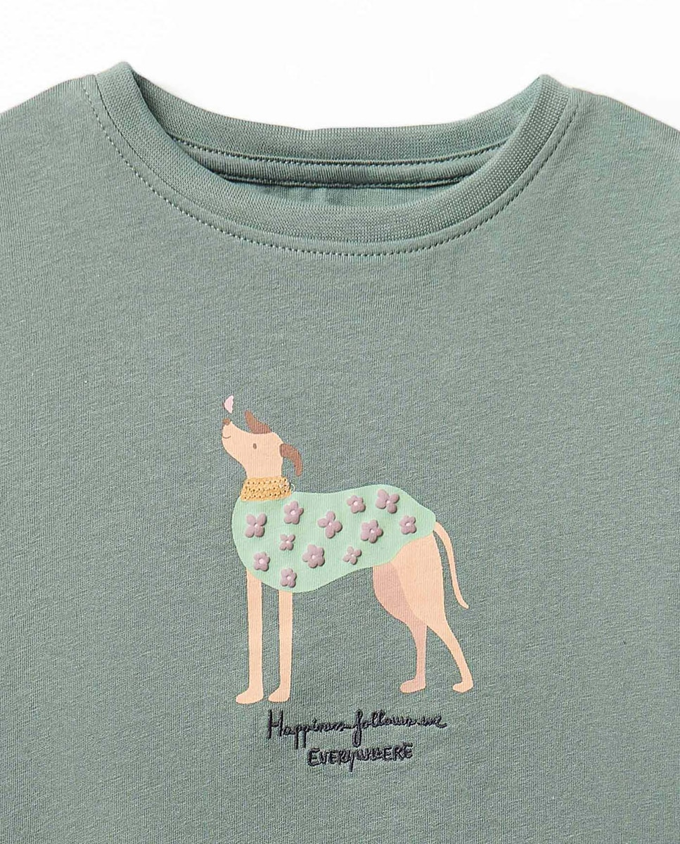T-shirt Basic com Lantejoulas Sfera 530 Verde Escuro-2