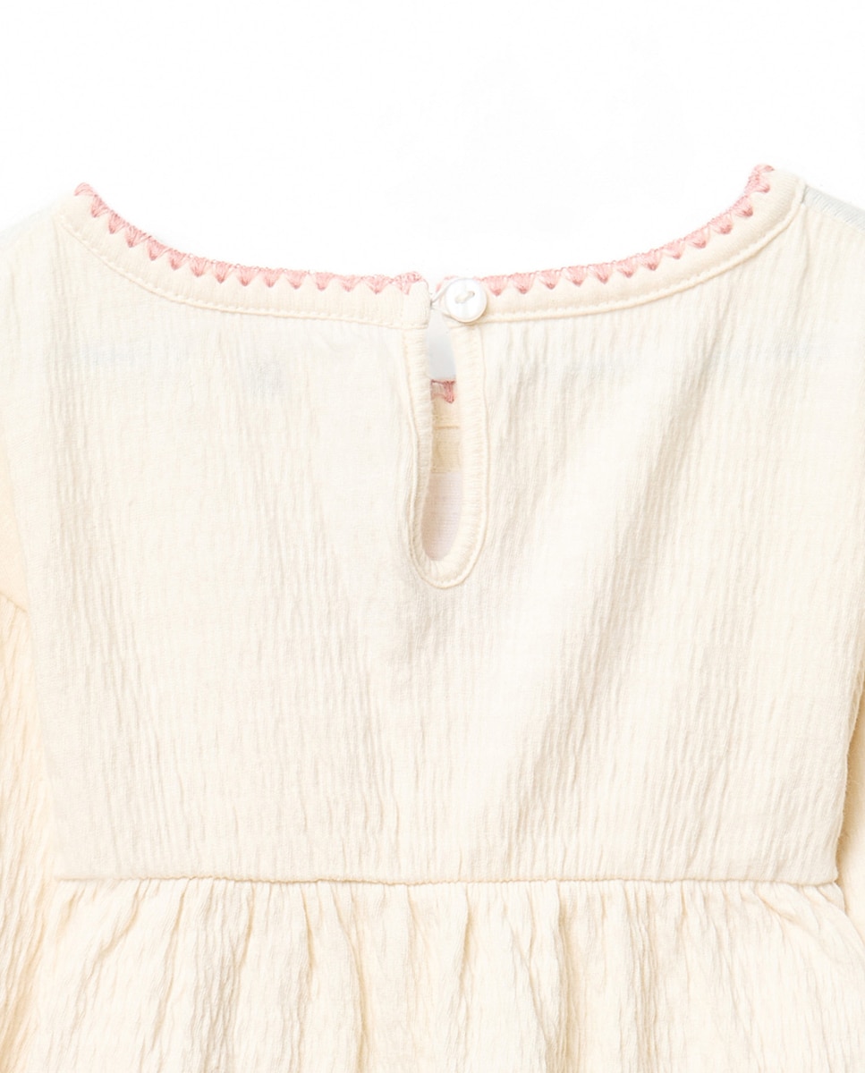 T-shirt com Falso Liso e Bordados Sfera 120 Cru-4