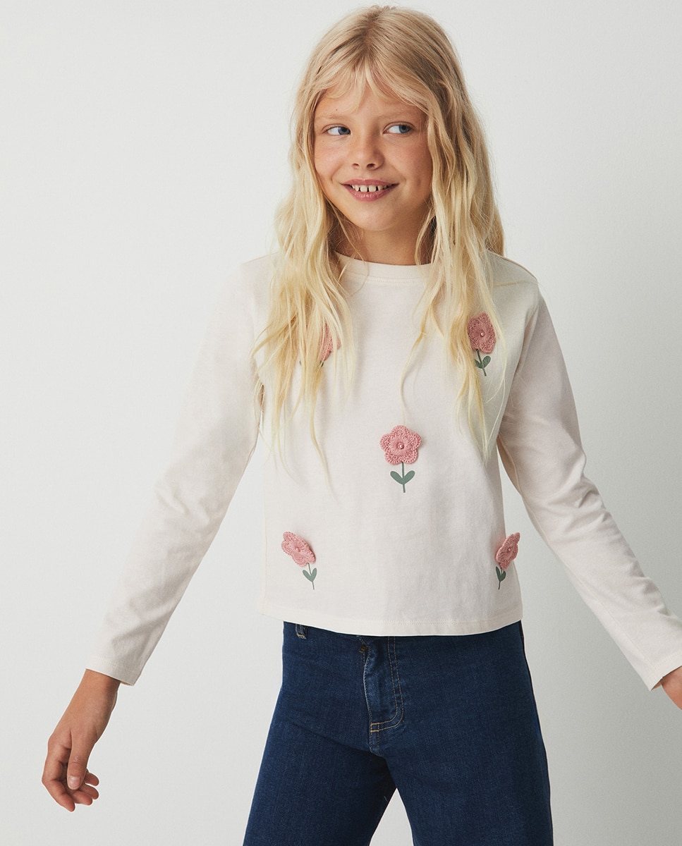 Camiseta flores crochet - Sfera - 120 Crudo 120 Crudo-1