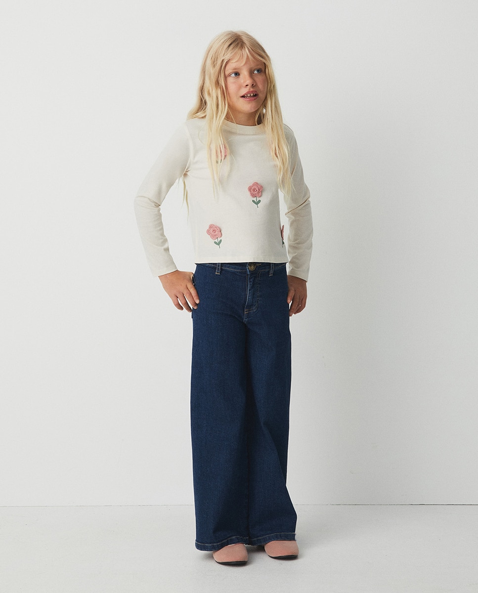 Camiseta flores crochet - Sfera - 120 Crudo 120 Crudo-2