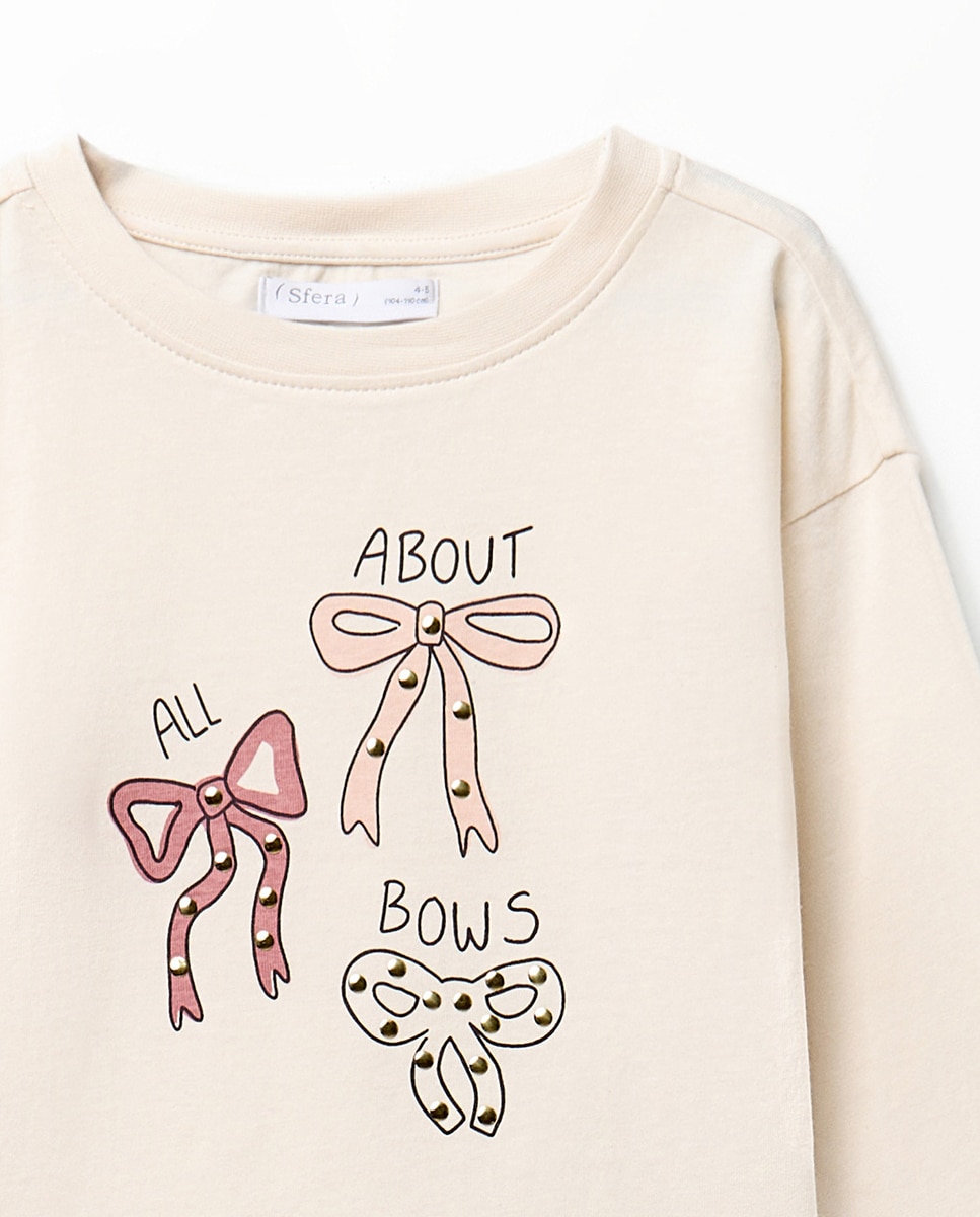 T-shirt com Laços e Tachas Sfera 120 Cru-2