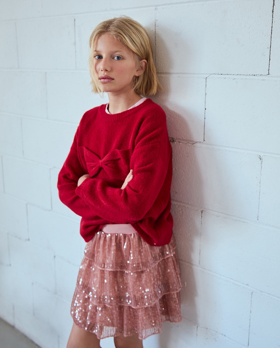 Camisola de Malha com Super Laço Vermelho-1