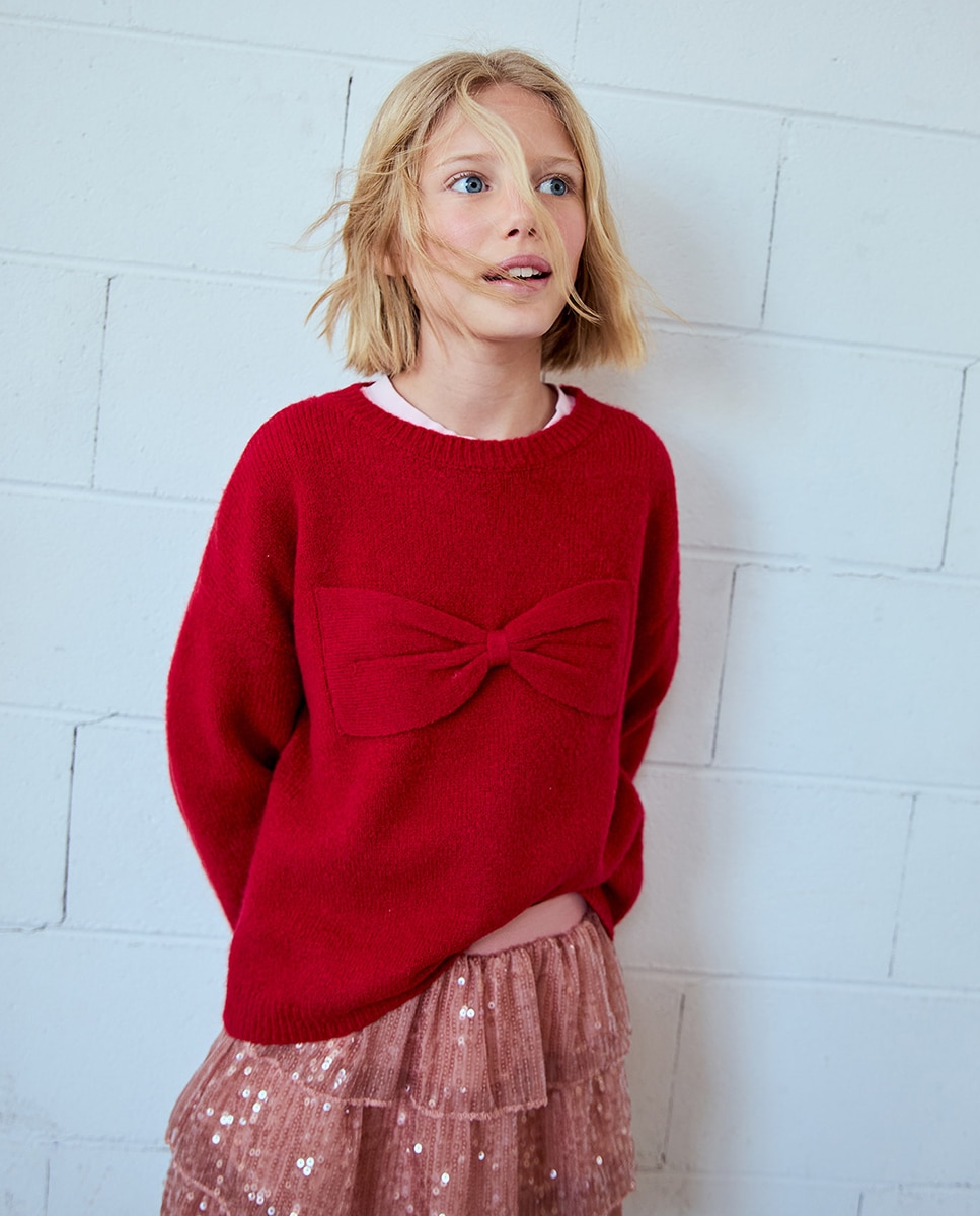 Camisola de Malha com Super Laço Vermelho-3