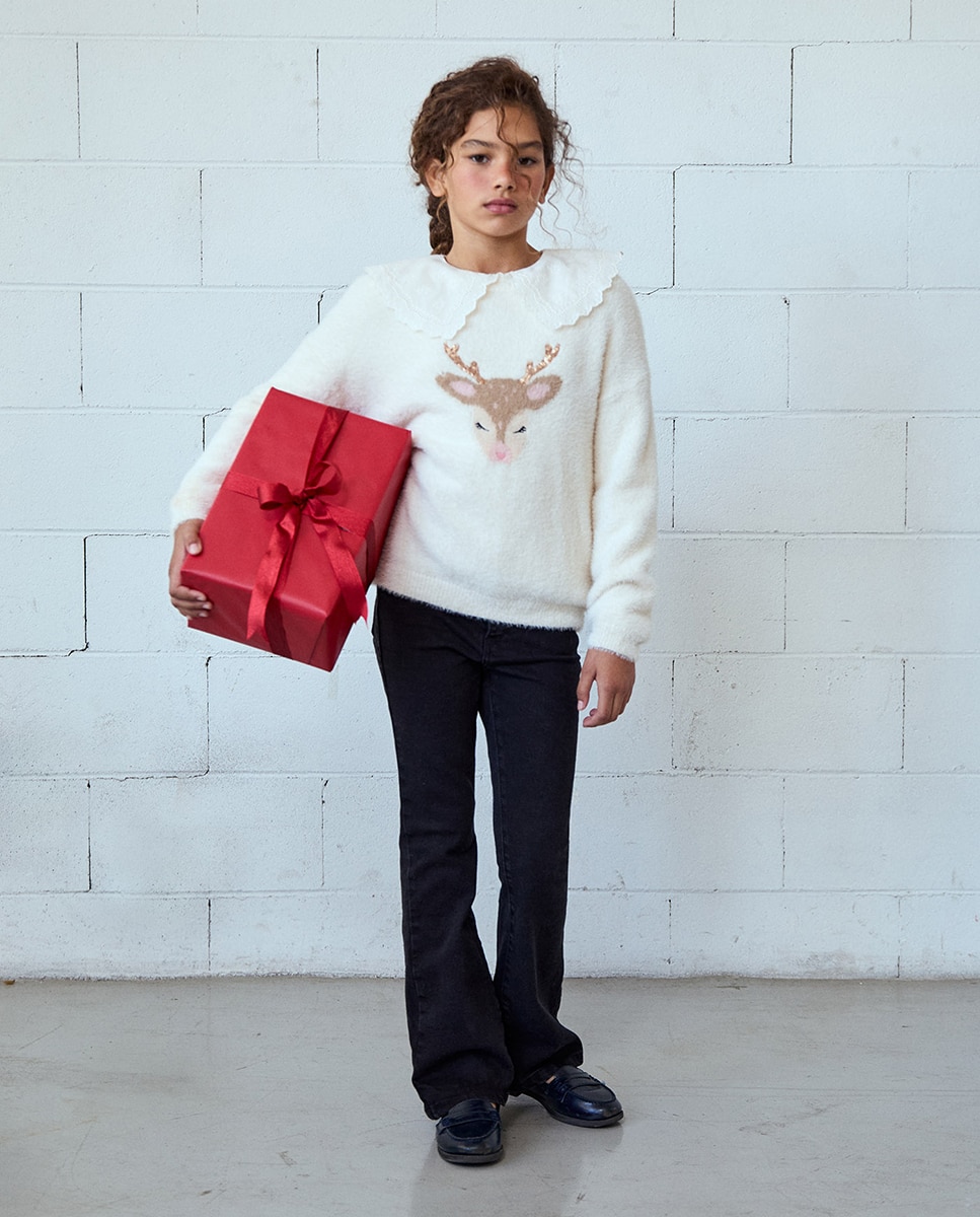 Camisola de Malha com Pelo de Rena Cru-1