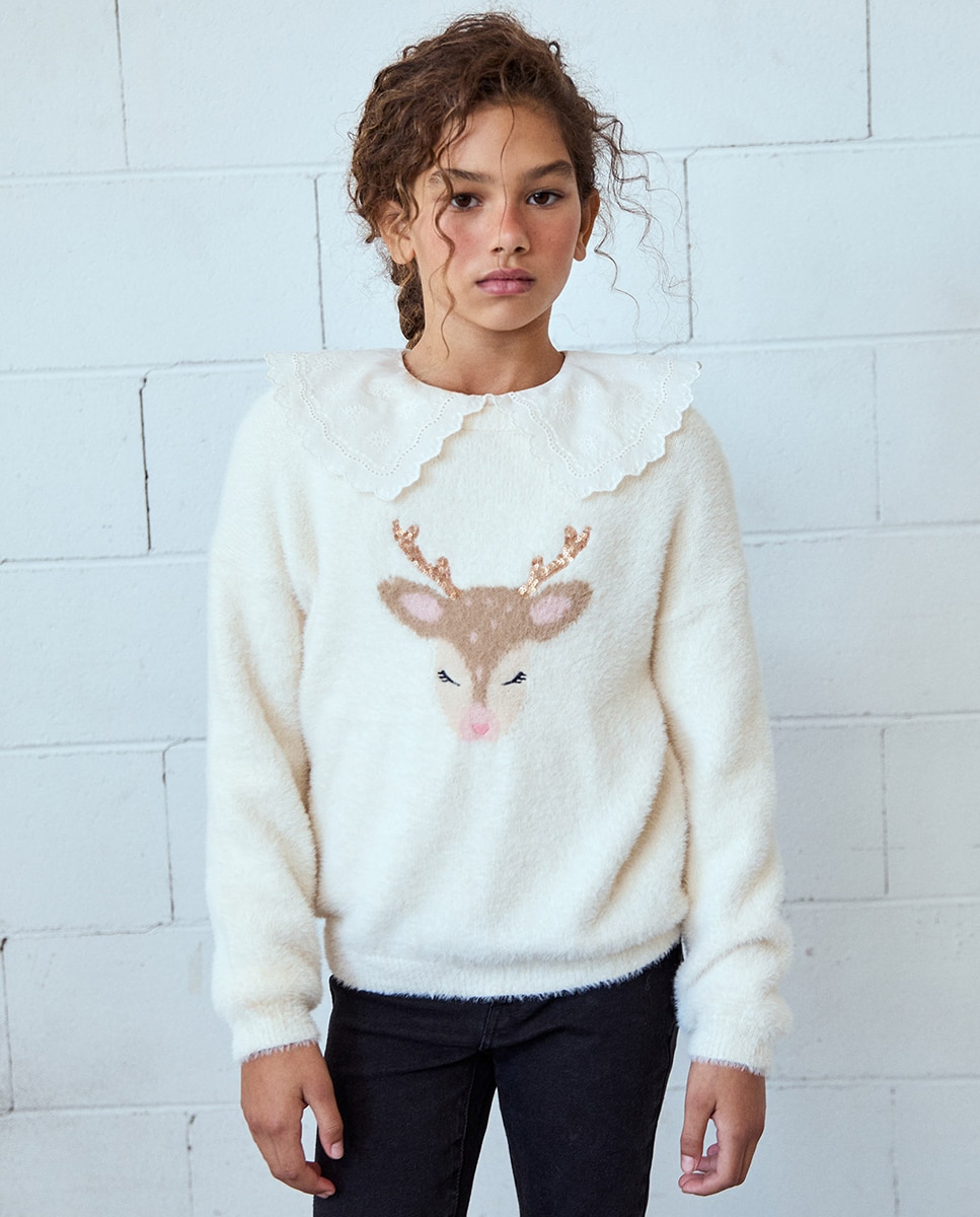 Camisola de Malha com Pelo de Rena Cru-2