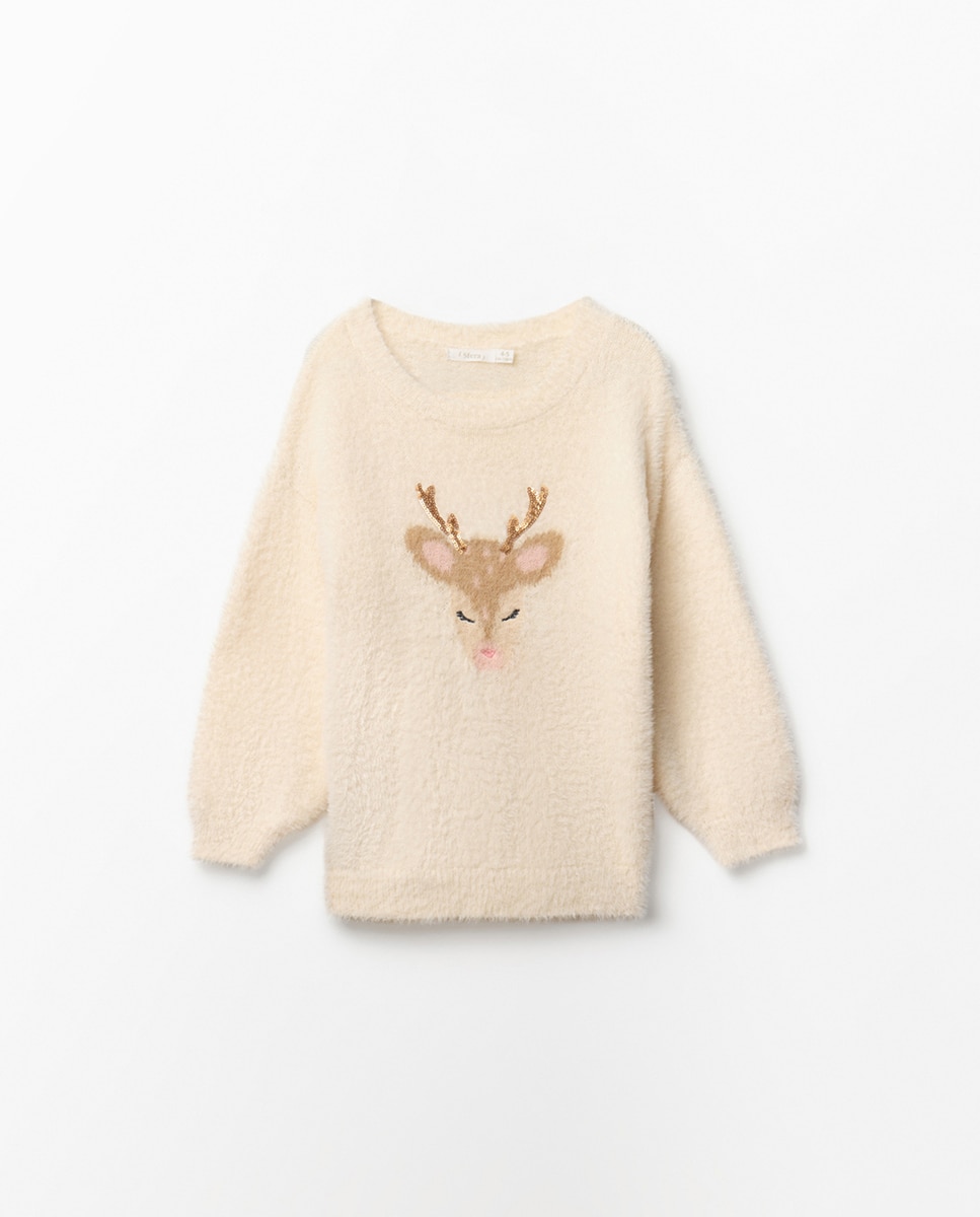 Camisola de Malha com Pelo de Rena Cru-4