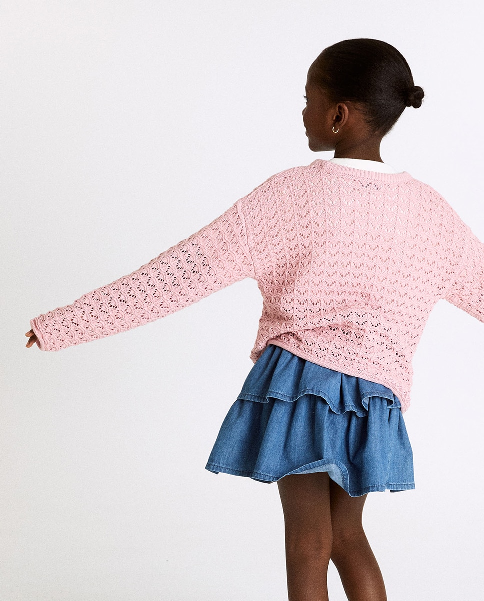 Camisola de malha rendilhada Sfera Rosa-3