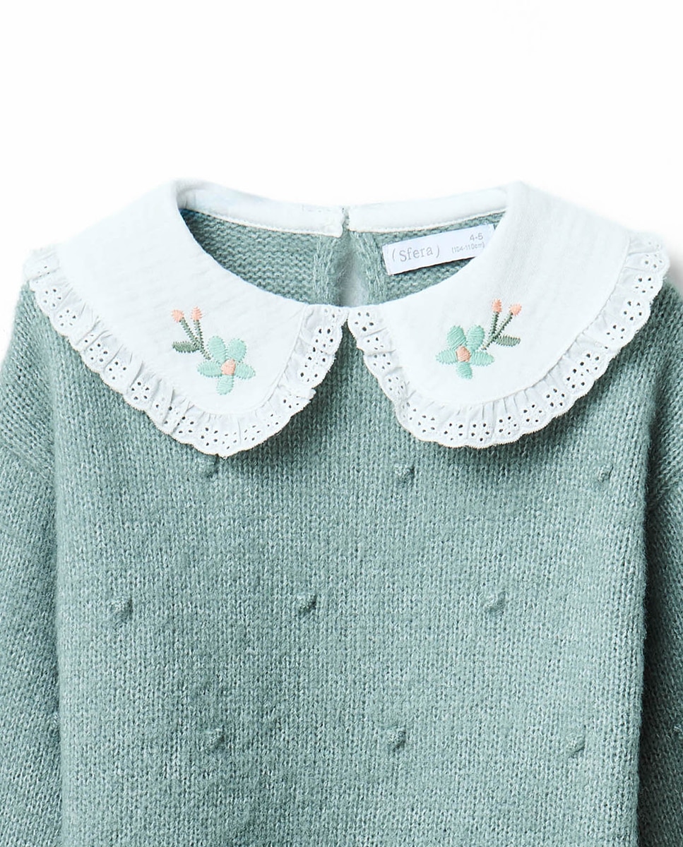 Camisola de Malha com Gola com Fantasia Sfera 582 Verde Água-2