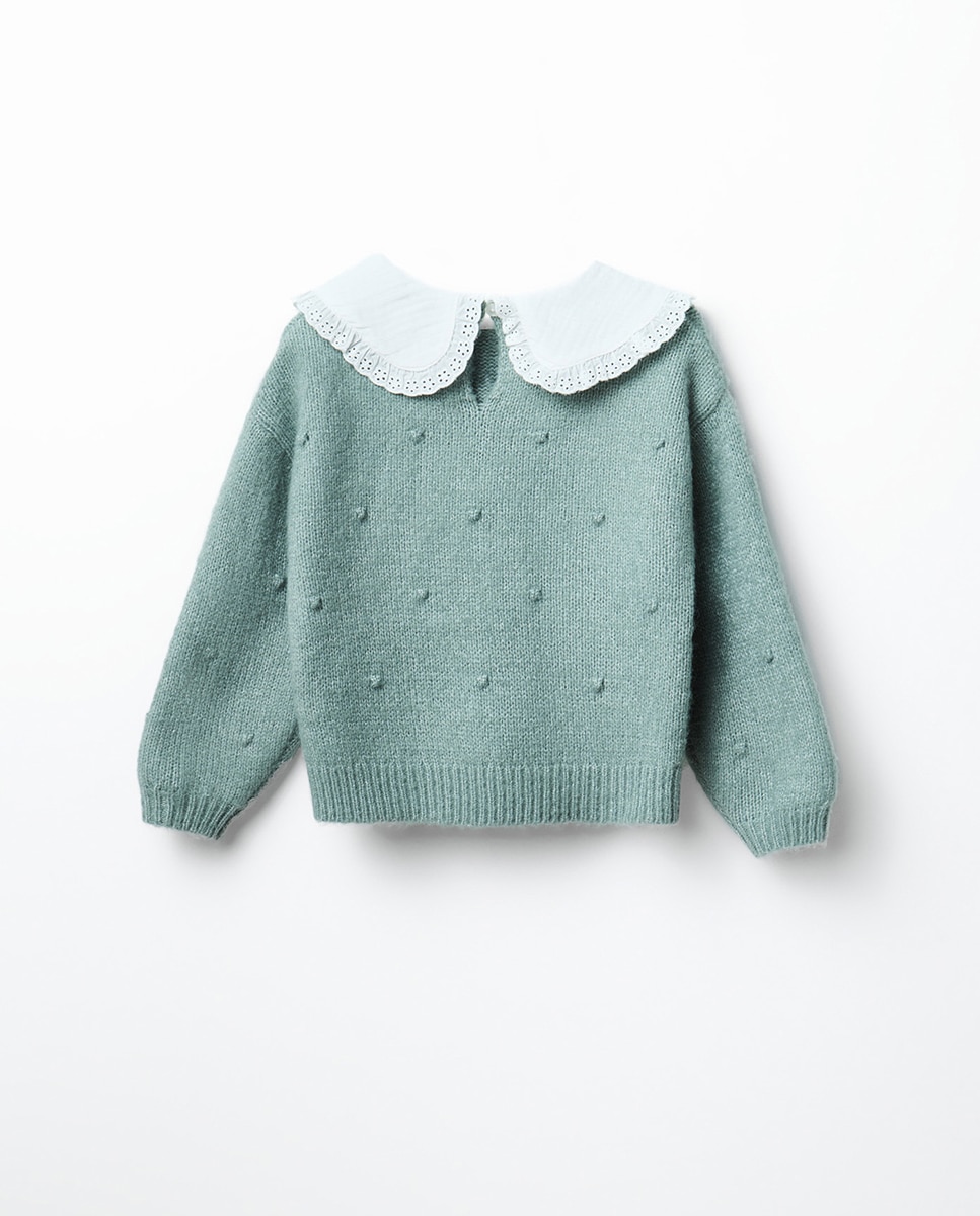 Camisola de Malha com Gola com Fantasia Sfera 582 Verde Água-3
