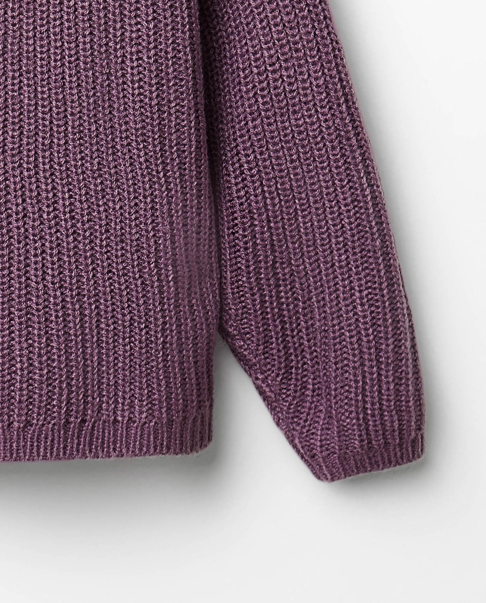 Camisola de Malha Básica Lisa Roxo-3