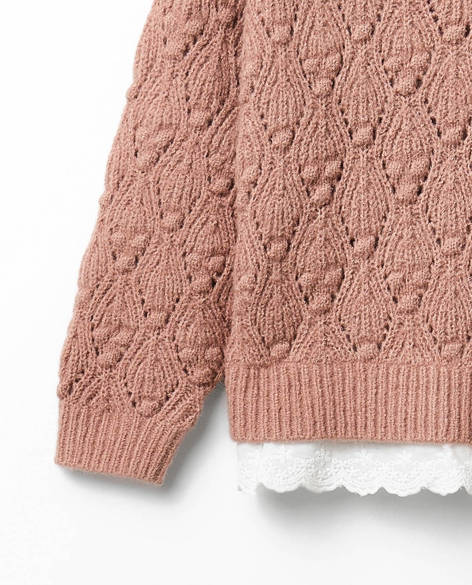 Camisola de Malha com Fantasia de Falsa Camisa 200 Rosa-3