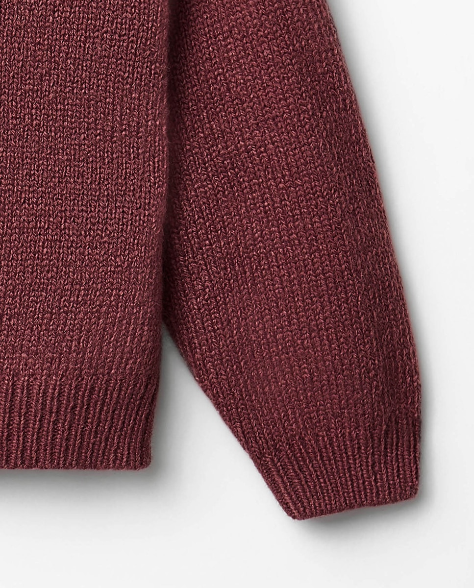 Camisola de Malha com Gola de Tricot com Bordado Ameixa-3