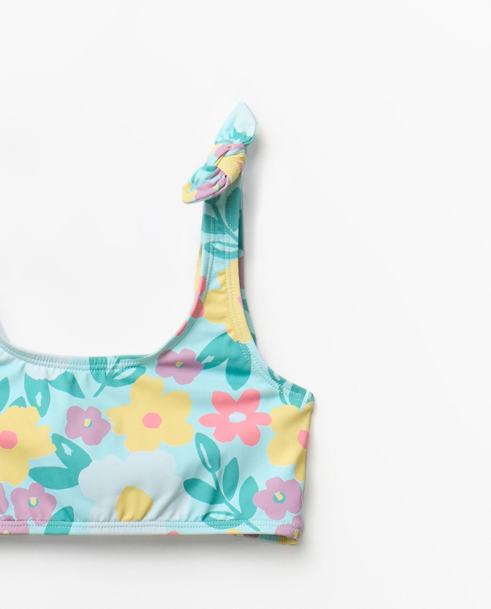 Top de Biquíni com Estampado Floral Turquesa-2