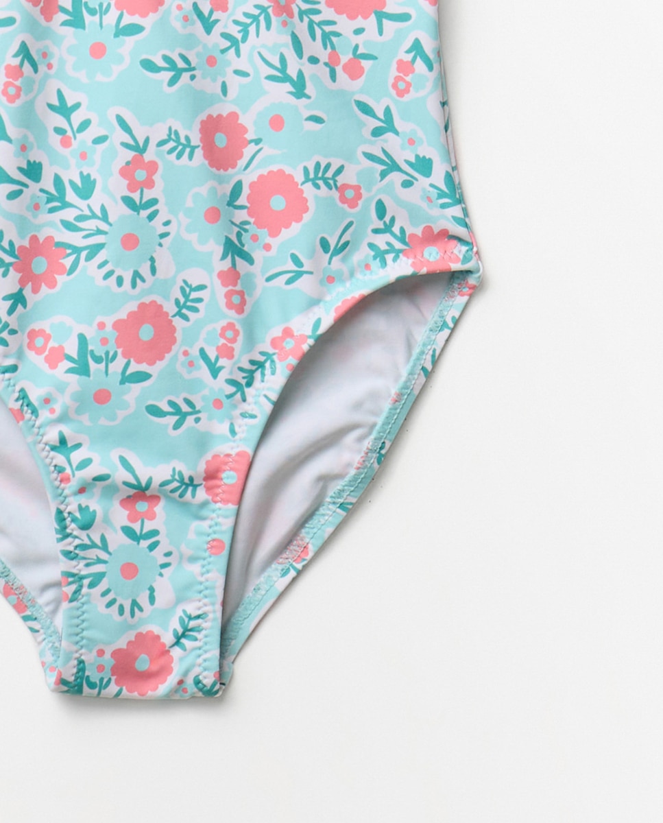 Fato de Banho com Estampado Floral Turquesa-3