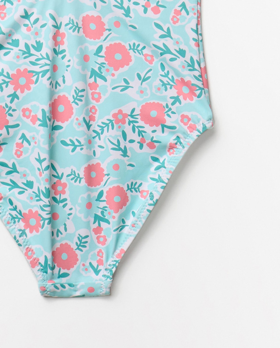 Fato de Banho com Estampado Floral Turquesa-5