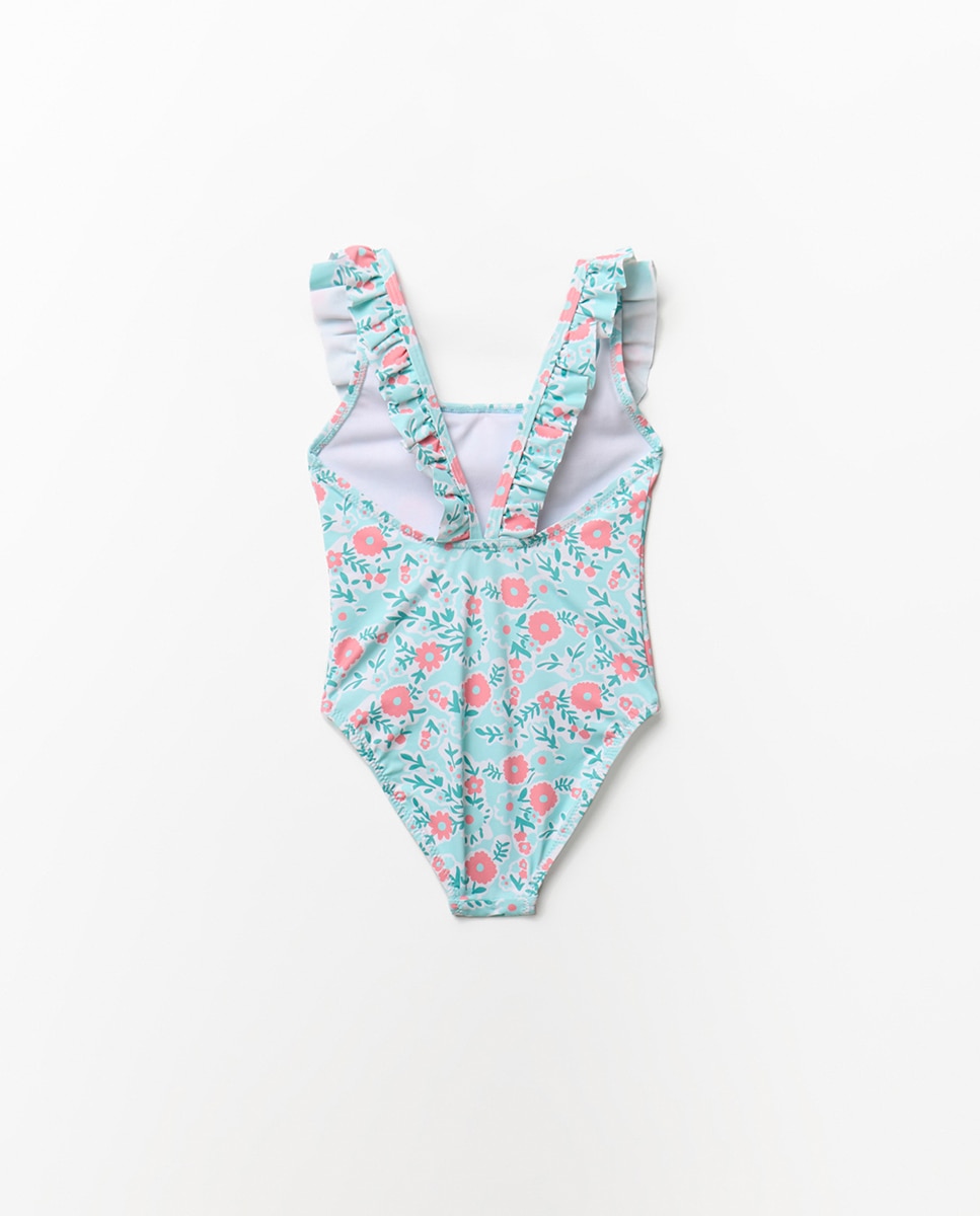 Fato de Banho com Estampado Floral Turquesa-6