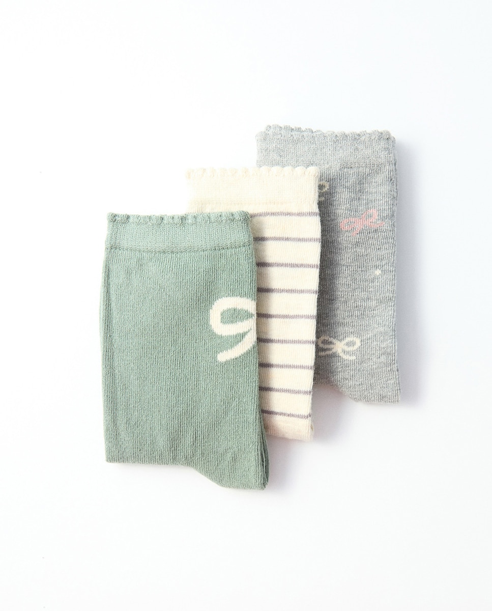 Pack de 3 Pares de Meias com Laços Verde-2
