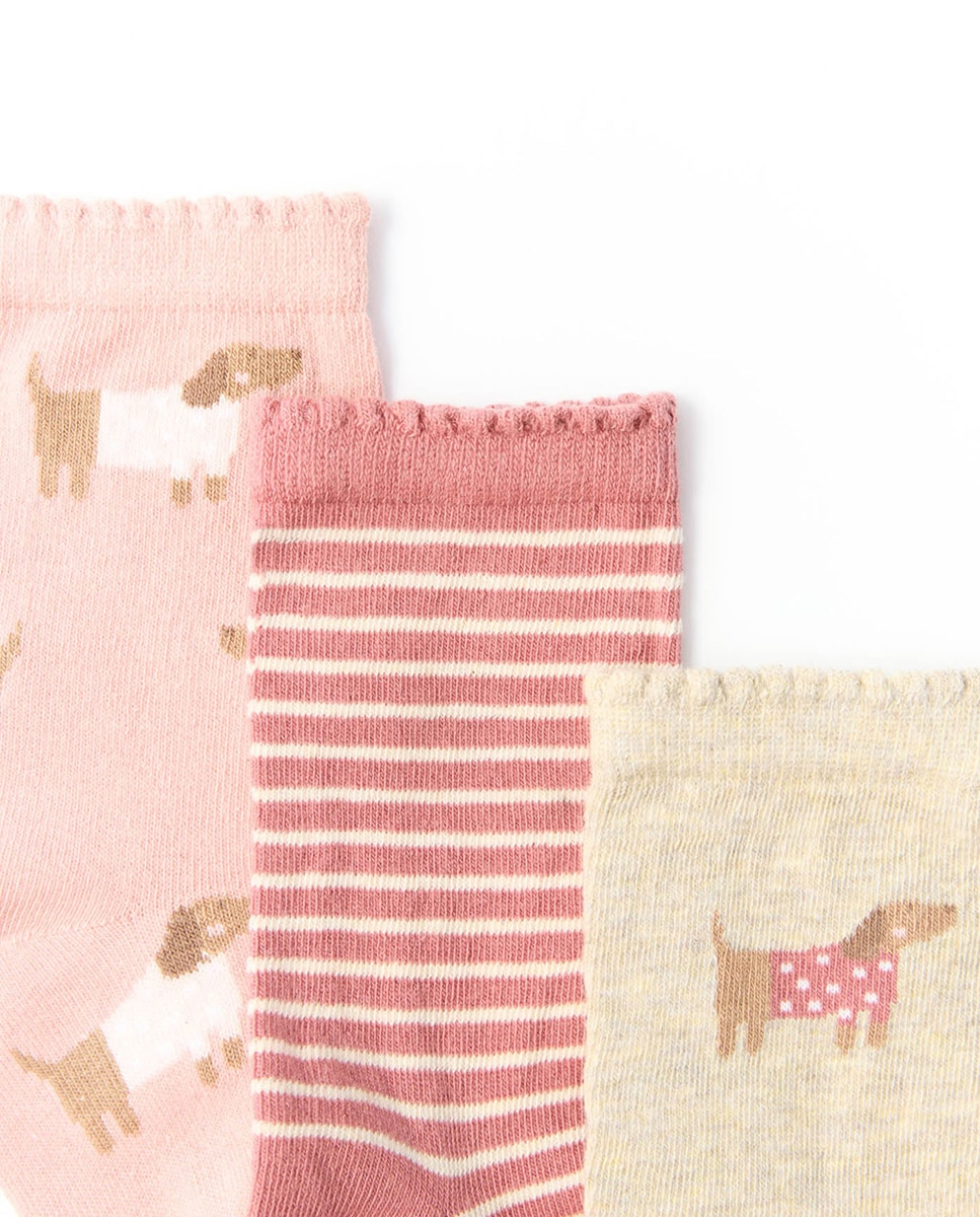 Pack de 3 Pares de Meias com Cão Rosa-claro-2