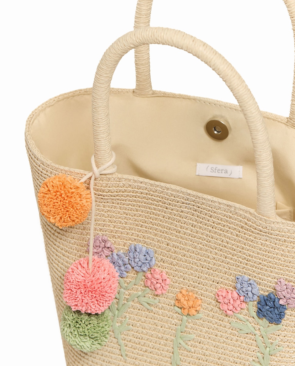 Mala de Praia de Ráfia Bege-3