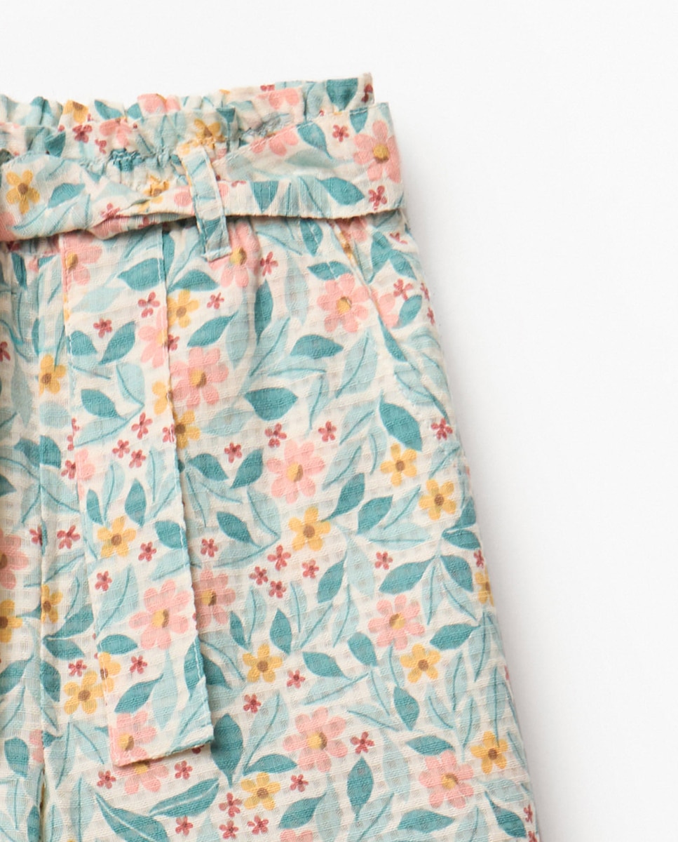 Calças Dobby com Estampado Floral Cru-2