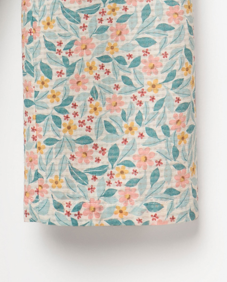 Calças Dobby com Estampado Floral Cru-3