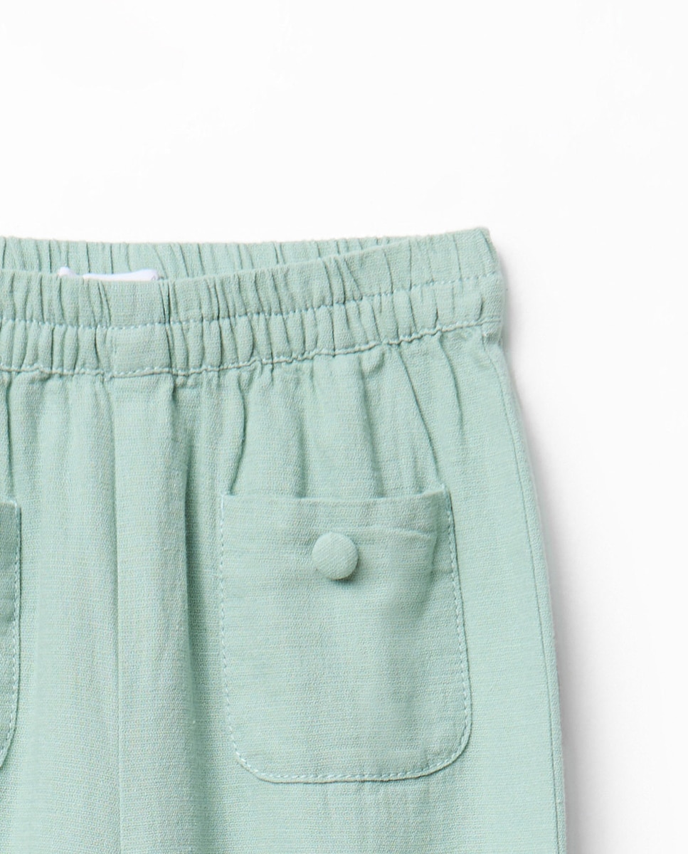 Calças Tipo Bombachas de Linho Verde-2