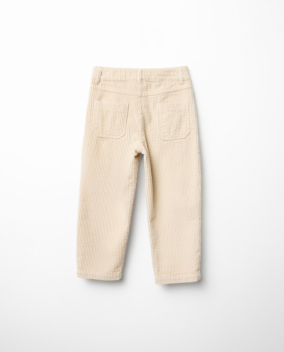 Calças de Bombazina Básicas Bege-4