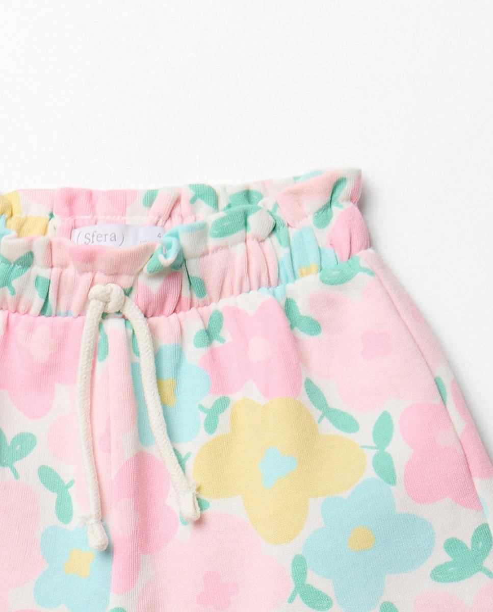 Calções Terry com Estampado Floral Sfera Branco-2