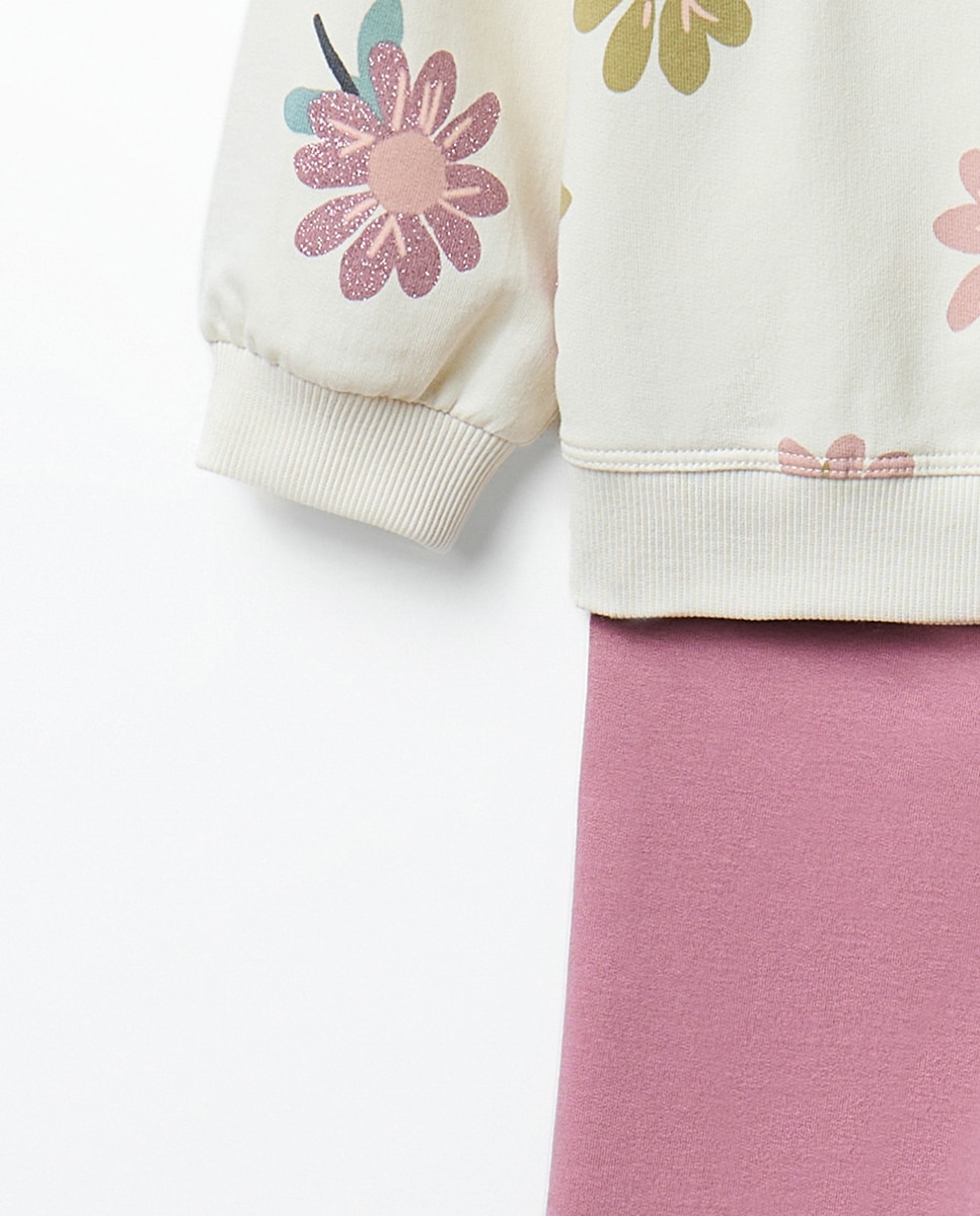 Conjunto de Felpa com Estampado Floral Sfera 230 Rosa Escuro-4