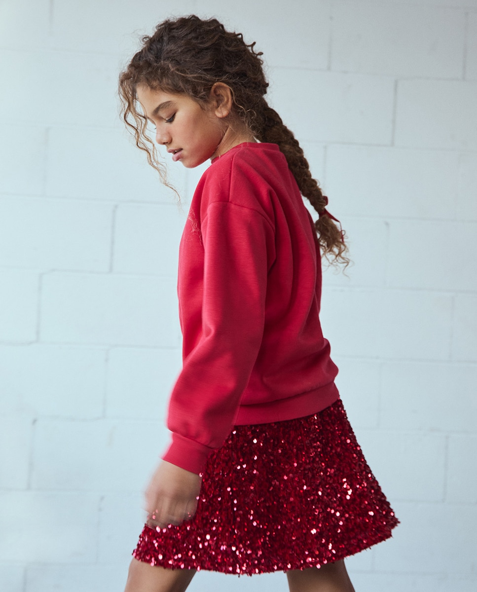 Saia com Lantejoulas e em Veludo Vermelho-1