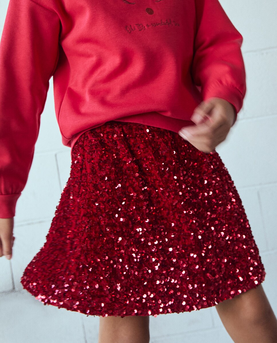 Saia com Lantejoulas e em Veludo Vermelho-2