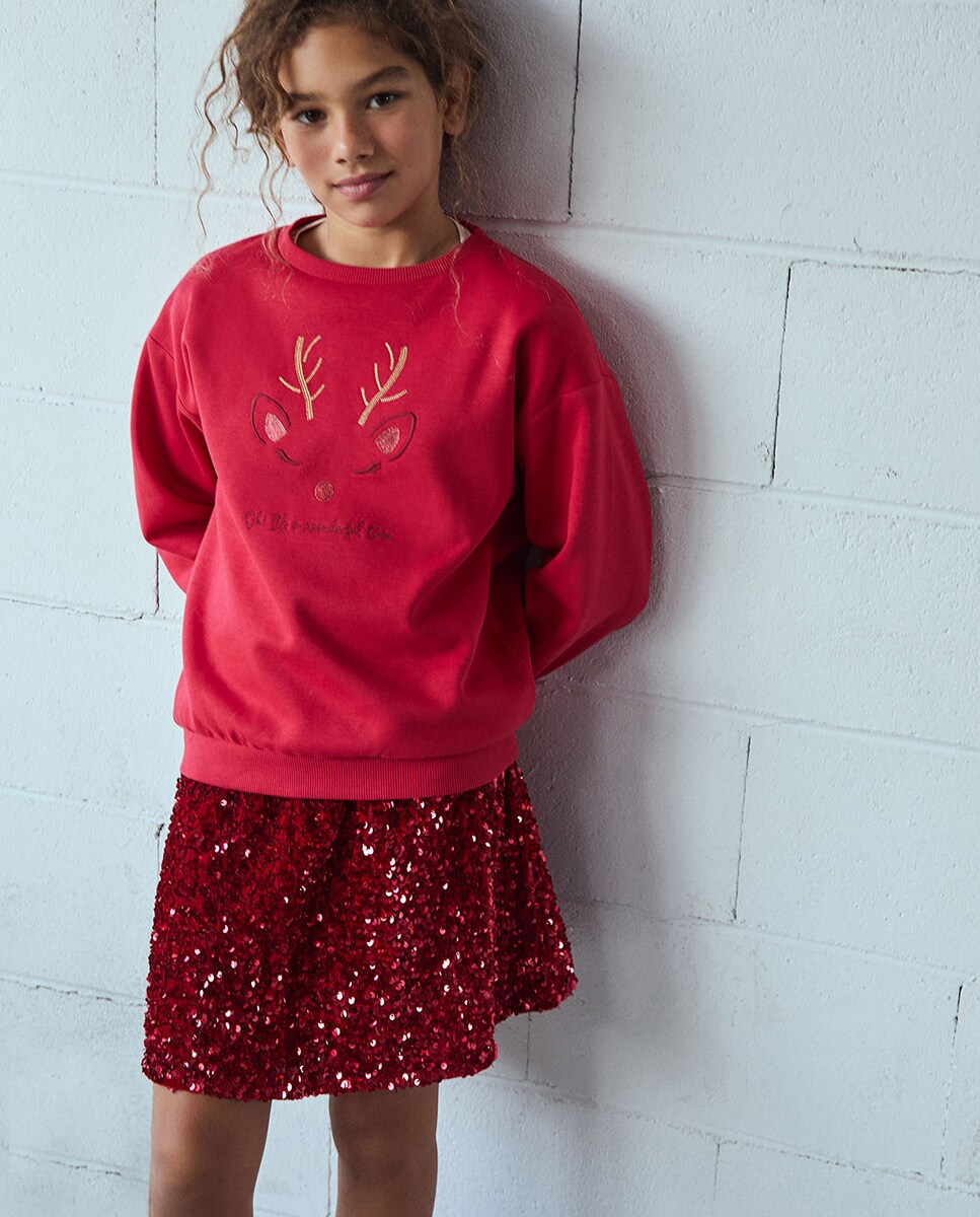 Saia com Lantejoulas e em Veludo Vermelho-3