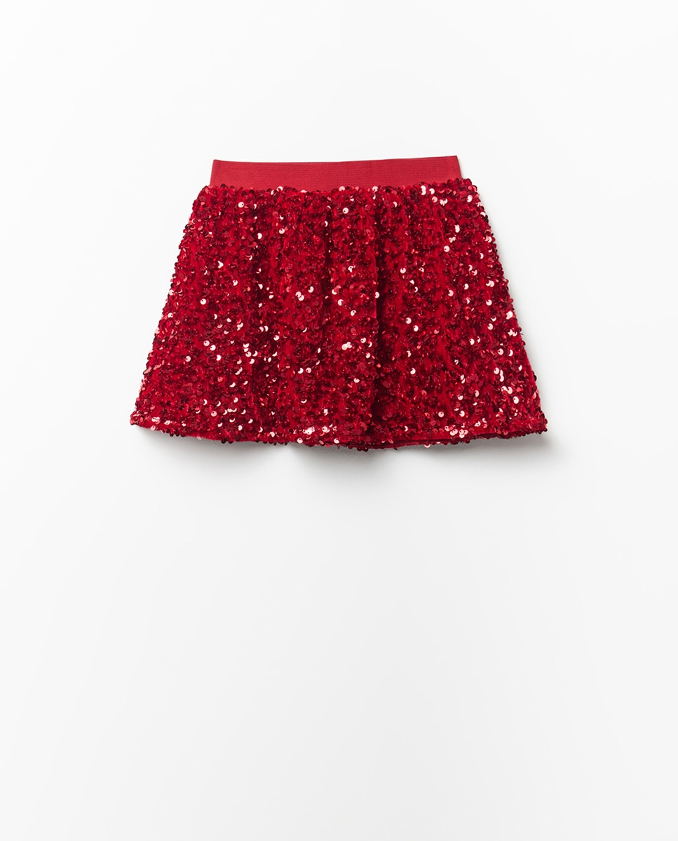 Saia com Lantejoulas e em Veludo Vermelho-4
