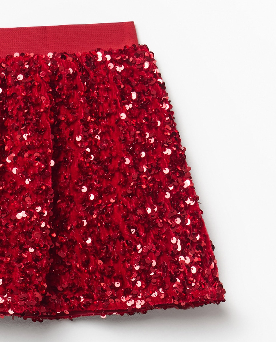 Saia com Lantejoulas e em Veludo Vermelho-5