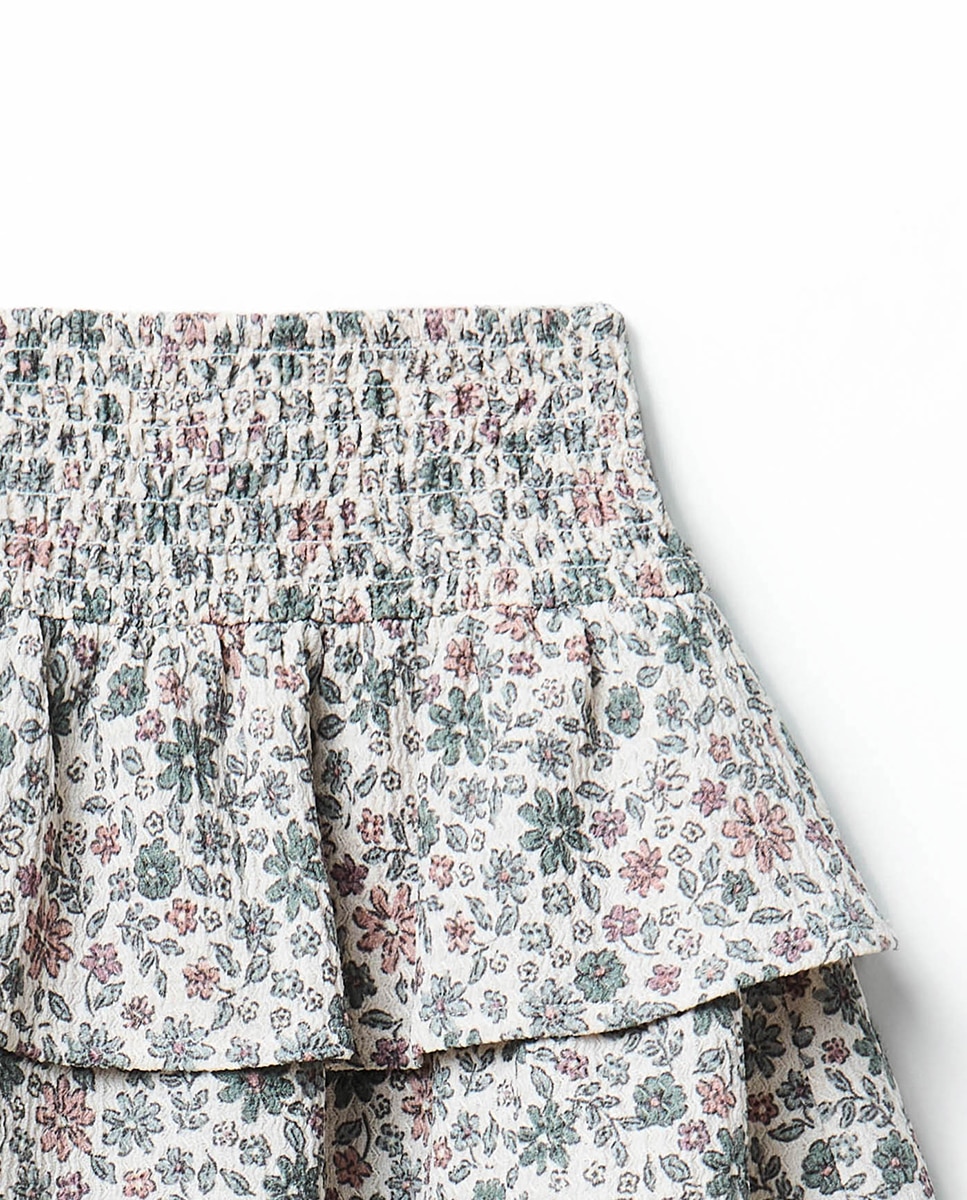Saia-Calça com Folhos e Estampado Sfera Bege-2