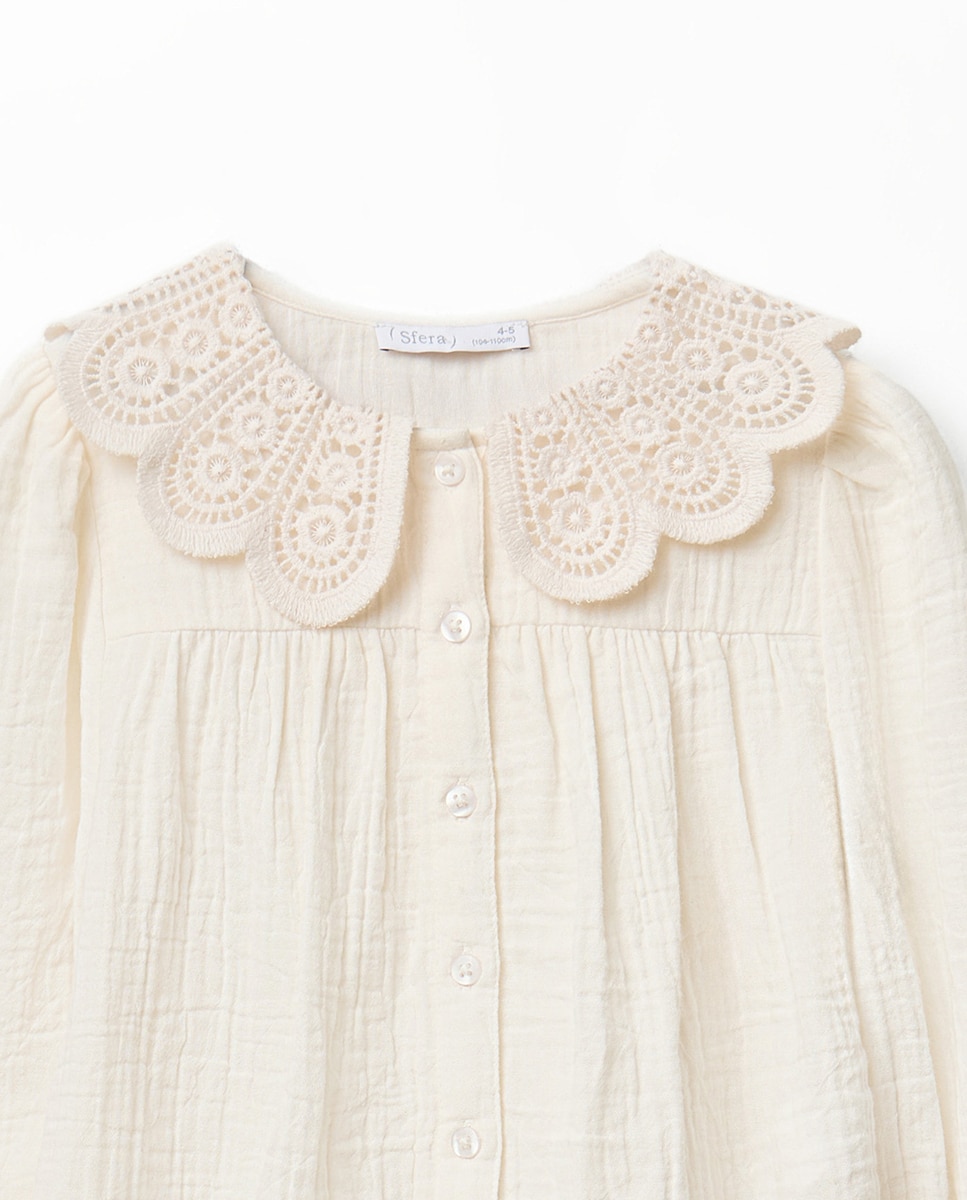 Blusa Ondulada com Gola com Fantasia Sfera 120 Cru-2