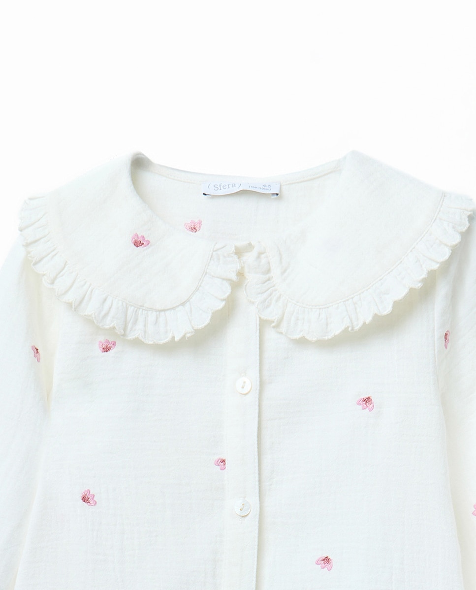 Blusa Ondulada com Bordado e Estampado 120 Cru-2