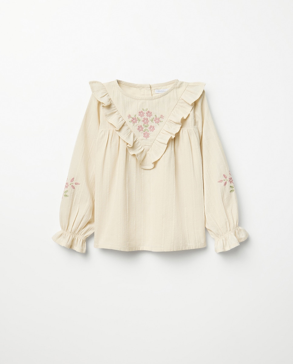 Imagen 0 de Blusa dobby bordado canesú 120 Crudo