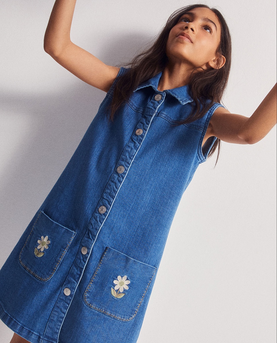 Vestido de Ganga com Bolsos Sfera Azul-médio-2