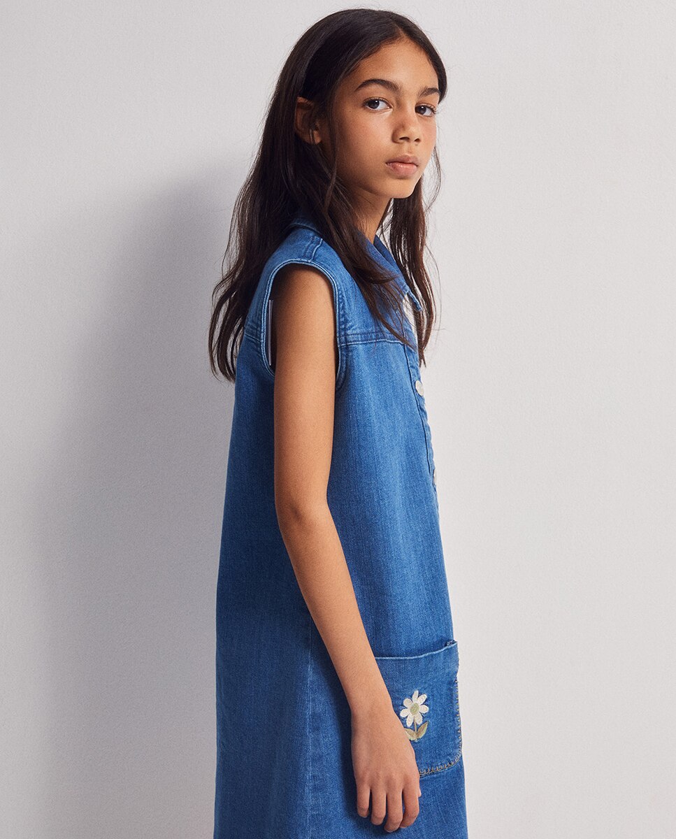 Vestido de Ganga com Bolsos Sfera Azul-médio-3
