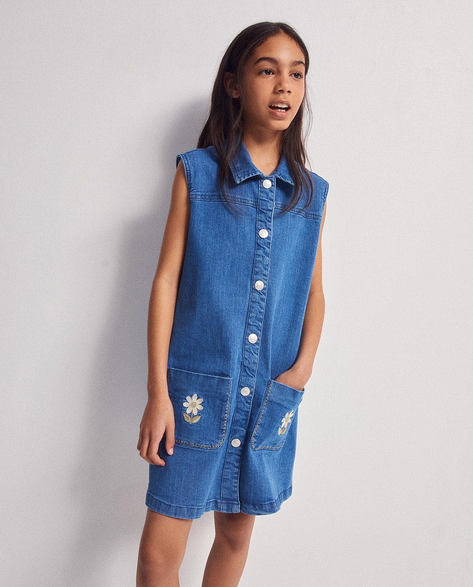 Vestido de Ganga com Bolsos Sfera Azul-médio-4