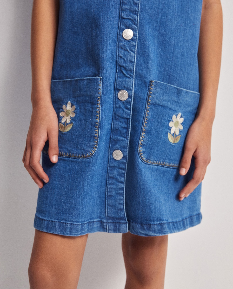 Vestido de Ganga com Bolsos Sfera Azul-médio-5