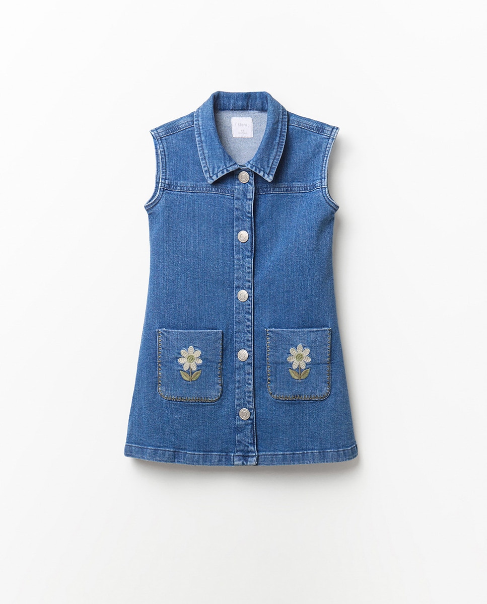 Vestido de Ganga com Bolsos Sfera Azul-médio-6