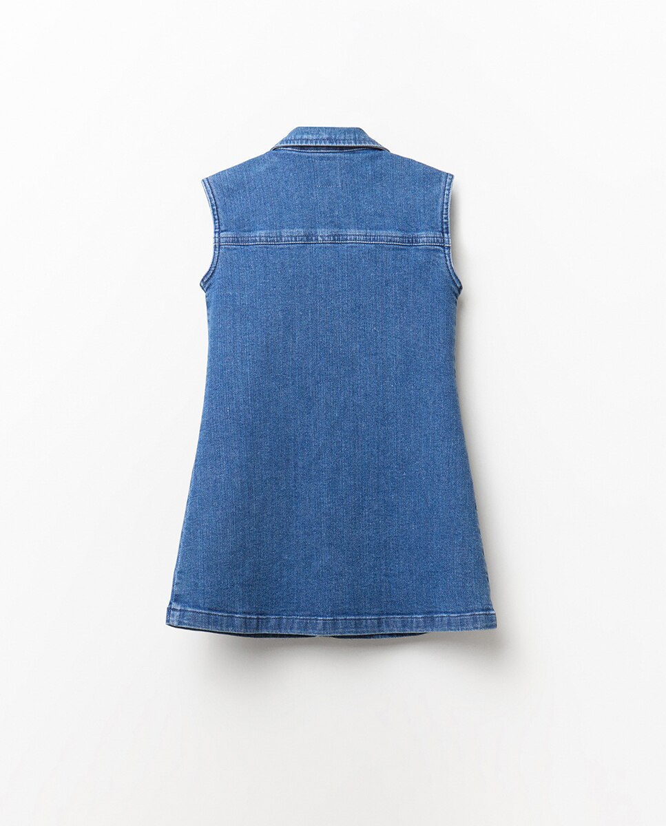Vestido de Ganga com Bolsos Sfera Azul-médio-9