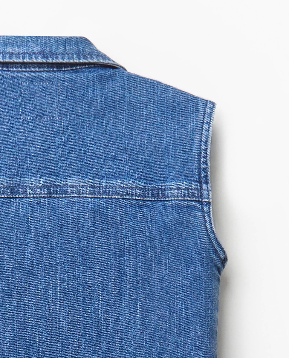 Vestido de Ganga com Bolsos Sfera Azul-médio-10