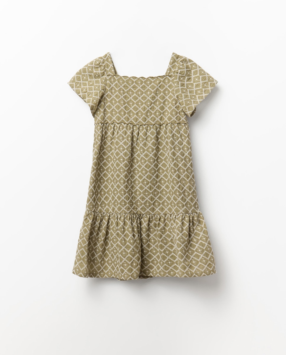 Vestido com Bordado de Losangos Sfera Caqui-5