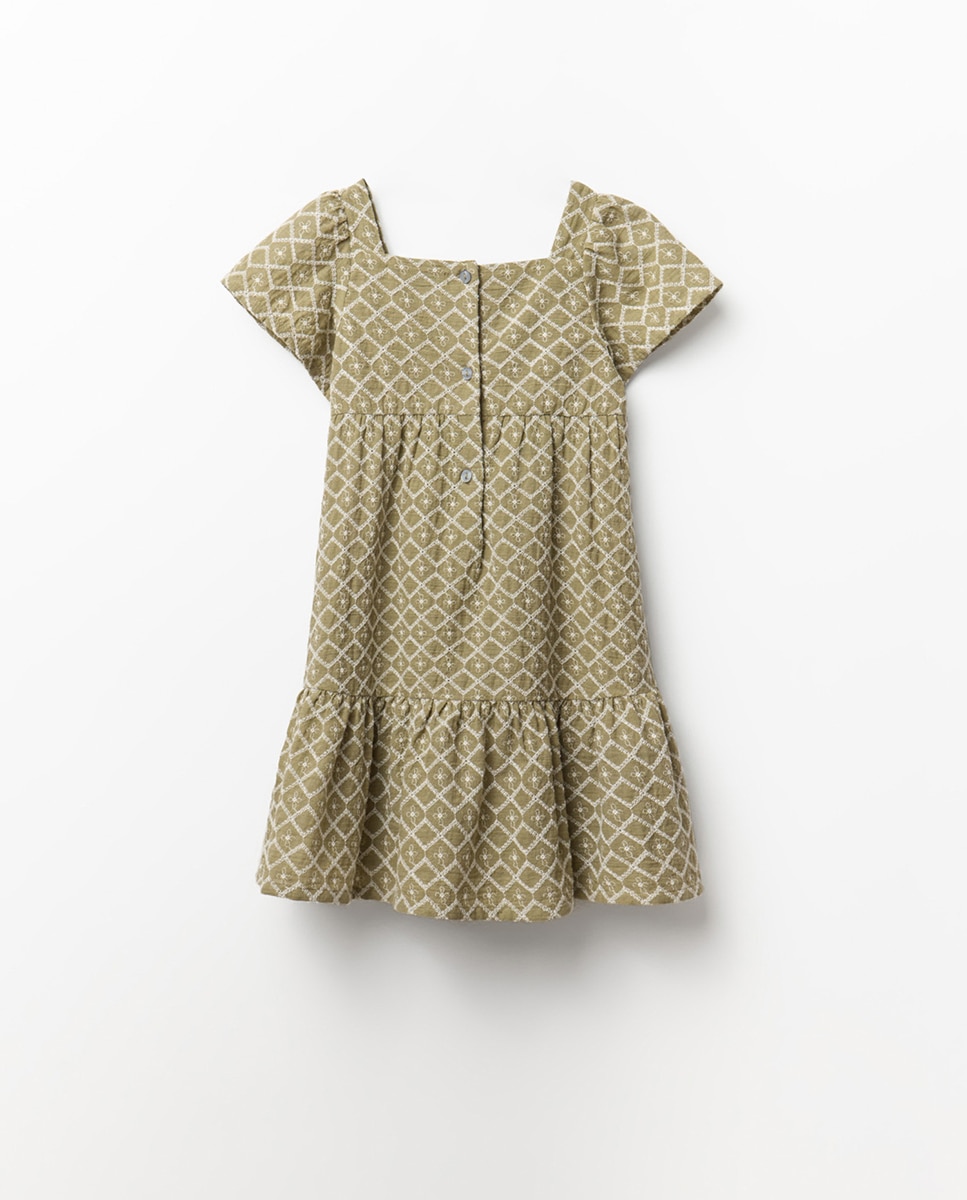 Vestido com Bordado de Losangos Sfera Caqui-7
