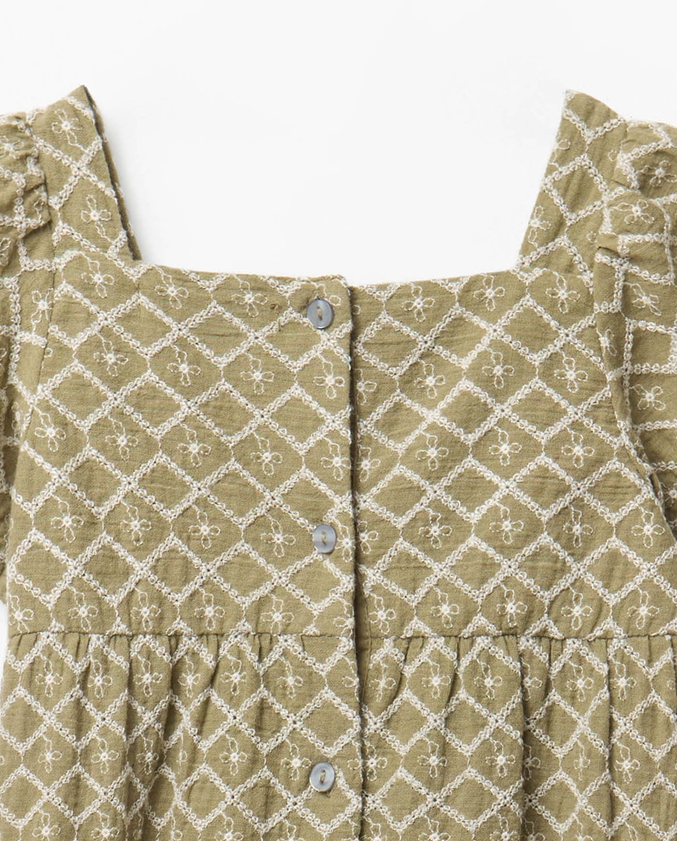Vestido com Bordado de Losangos Sfera Caqui-8